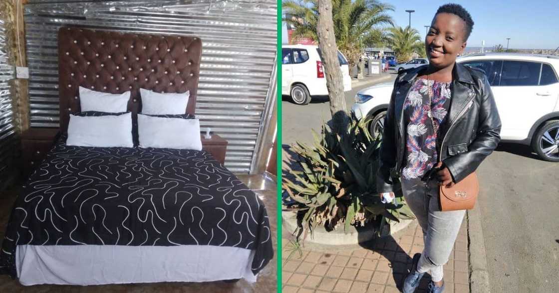 A lady who has a bedroom in a shack and loves her space. A lady who has a bedroom in a shack and loves her space.