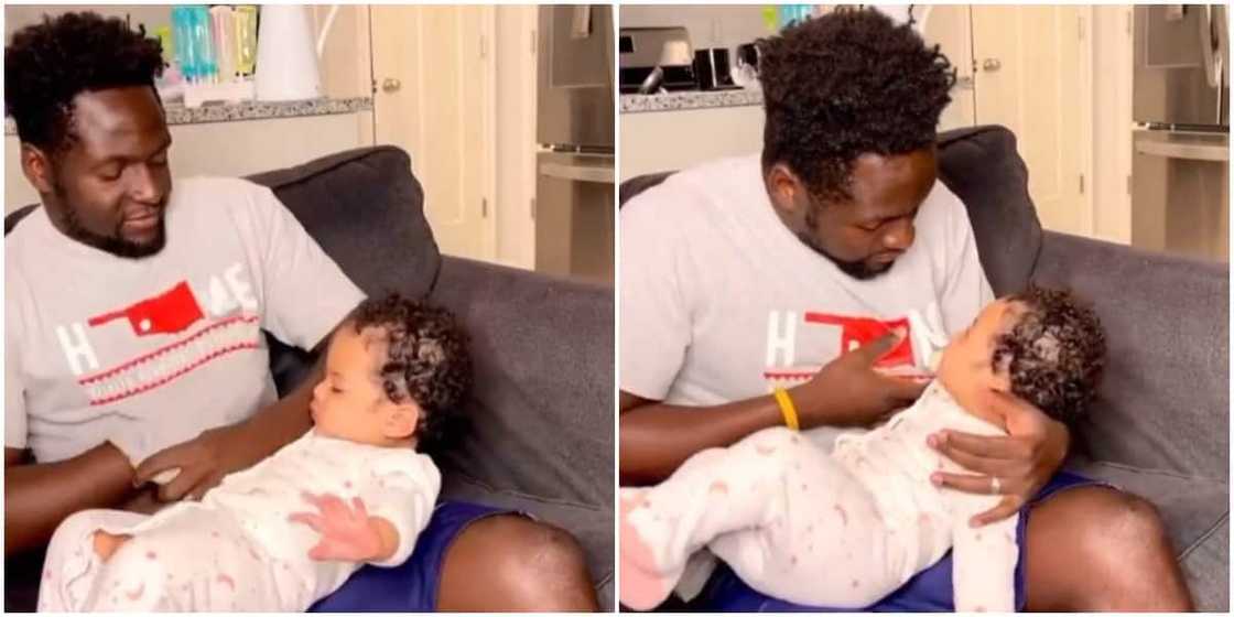 Reactions as man 'breastfeeds' baby by boring hole in his shirt, video goes viral