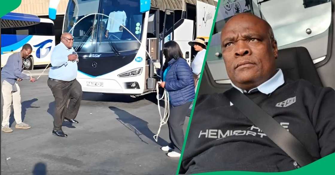 A Cape Town bus driver was captured being playful with colleagues. A Cape Town bus driver was captured being playful with colleagues.