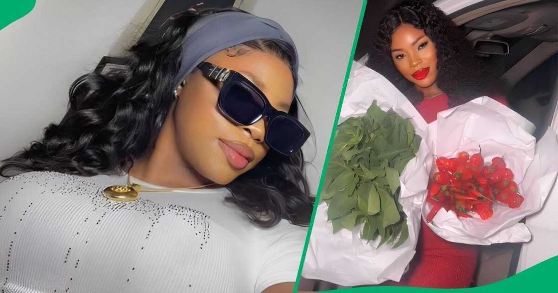 Woman shows off her expensive pepper vegetable bouquet she received from her partner Woman shows off her expensive pepper vegetable bouquet she received from her partner