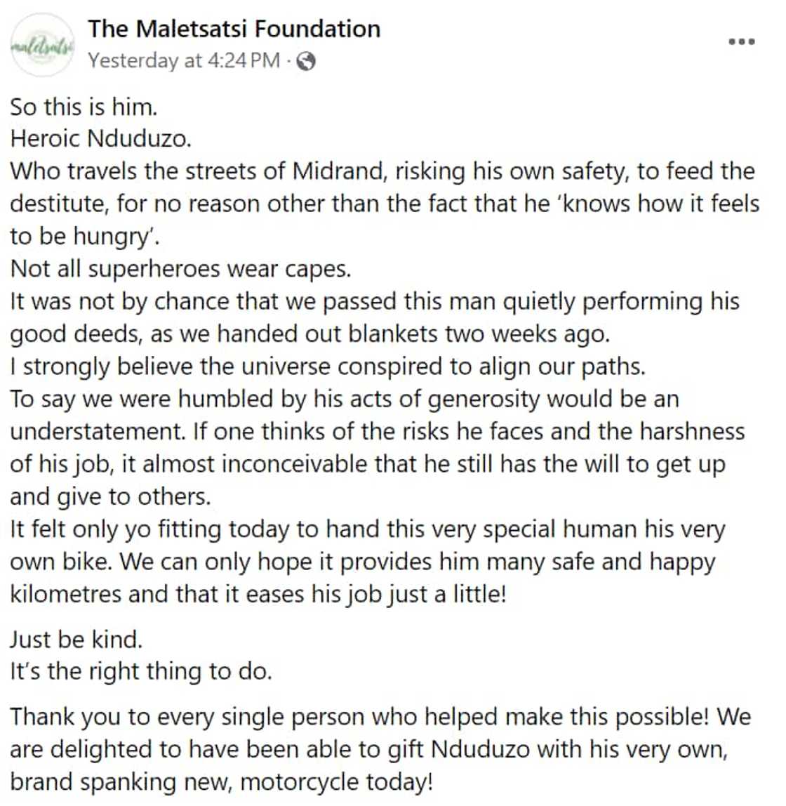 A delivery guy is recognised for his good deeds A delivery guy is recognised for his good deeds