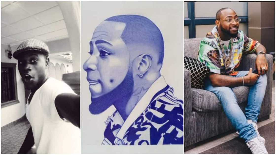 Young man draws Davido with pen, ask people to shares until musician sees it, photo causes stir Young man draws Davido with pen, ask people to shares until musician sees it, photo causes stir