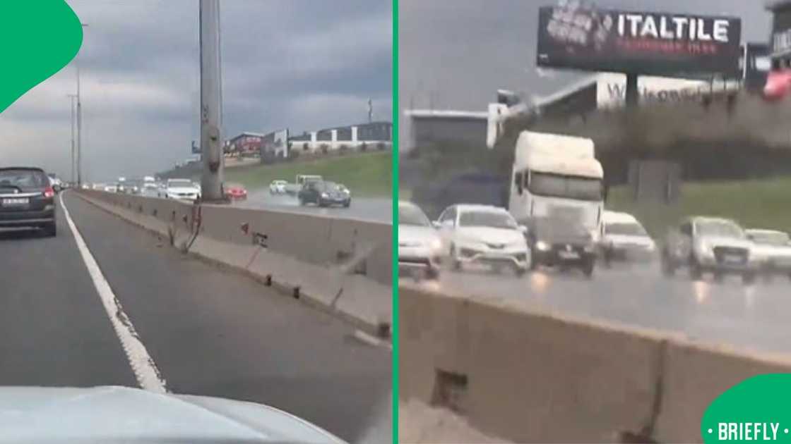 The visual on the right showed the rainy side of the freeway