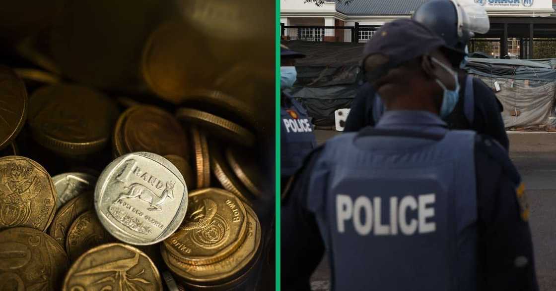 Collage image of coins and SAPS members Collage image of coins and SAPS members