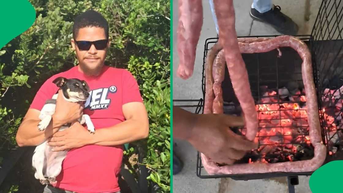 A man showed a unique braai method. A man showed a unique braai method.