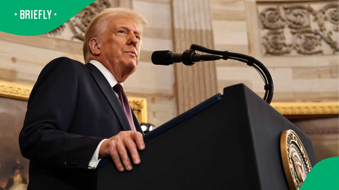 Donald Trump delivering his first speech as the President of the United States of America Donald Trump delivering his first speech as the President of the United States of America