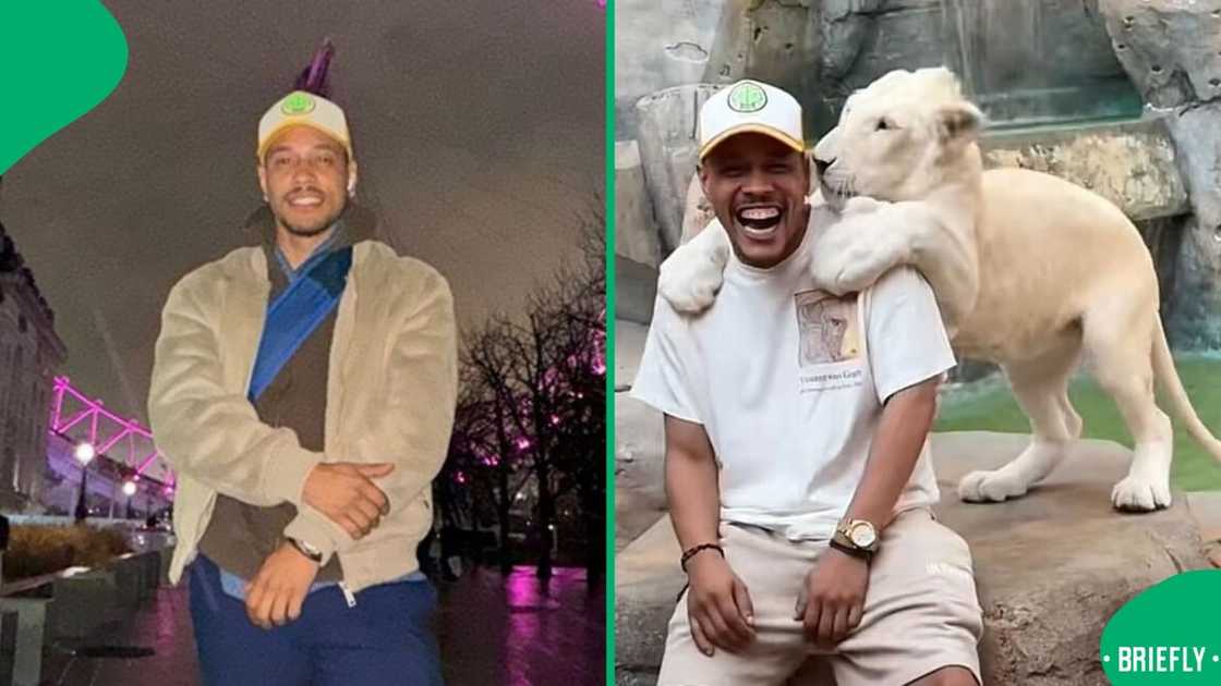 A man's reaction to a lion hugging him from behind sparked a buzz online. A man's reaction to a lion hugging him from behind sparked a buzz online.