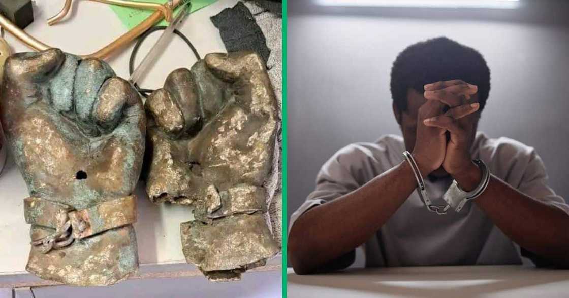 The man who stole bronze fists from Steve Biko's tombstone was arrested. The man who stole bronze fists from Steve Biko's tombstone was arrested.