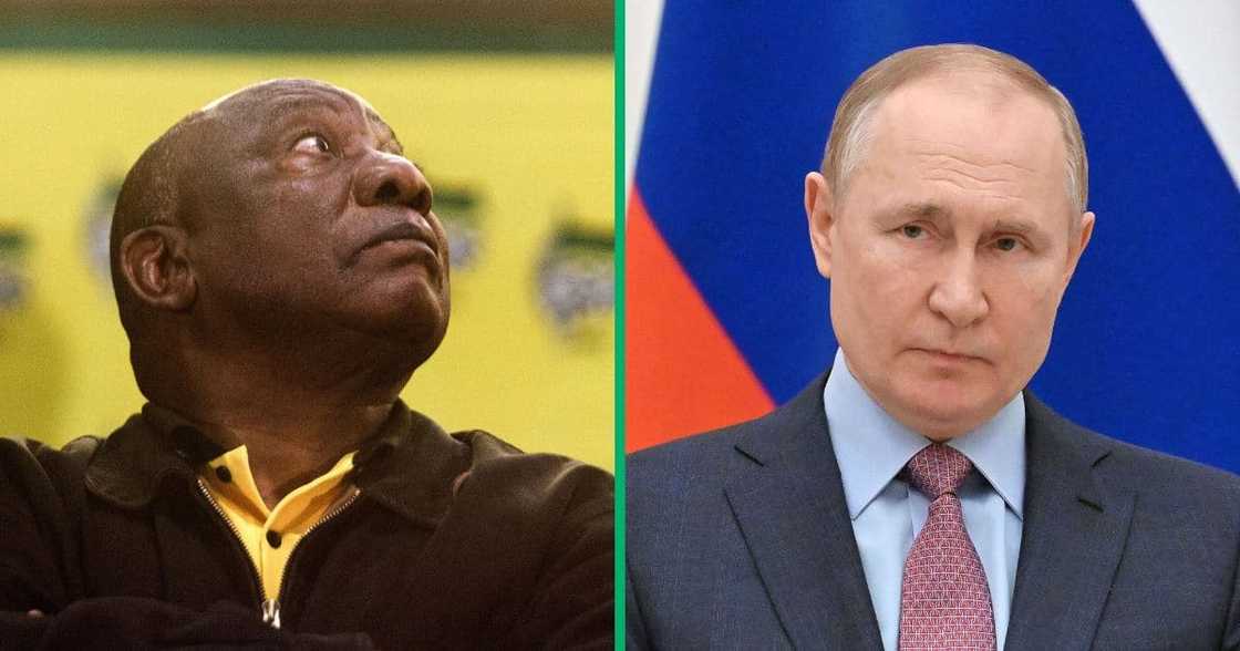 Picture collage of South African President Cyril Ramaphosa and Russian President Vladimir Putin