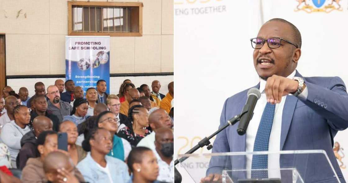 Gauteng Education MEC Matome Chiloane addresses the public at Sizwe High School.