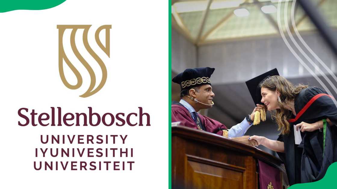 Stellenbosch University logo and graduate receiving honors Stellenbosch University logo and graduate receiving honors