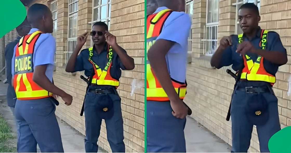 A TikTok video shows schoolboys dressed as South African cops. A TikTok video shows schoolboys dressed as South African cops.