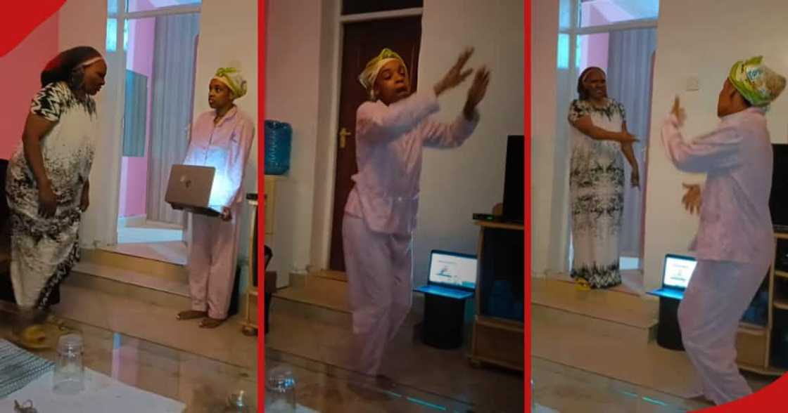Mum interrupts daughter's 3 am dance to loud gospel music. Mum interrupts daughter's 3 am dance to loud gospel music.
