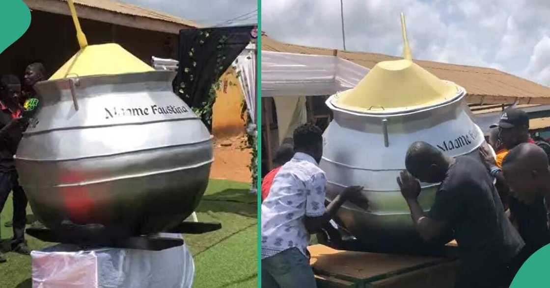 Diseased Ghanaian woman buried inside pot-like coffin. Diseased Ghanaian woman buried inside pot-like coffin.