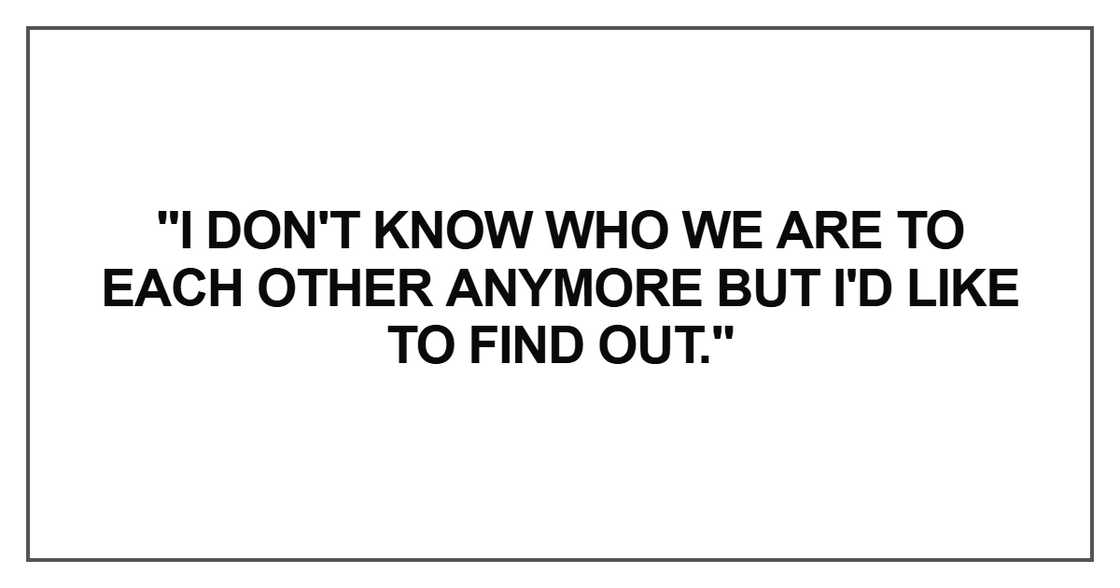 "I don't know who we are to each other anymore," I said. "But I'd like to find out.