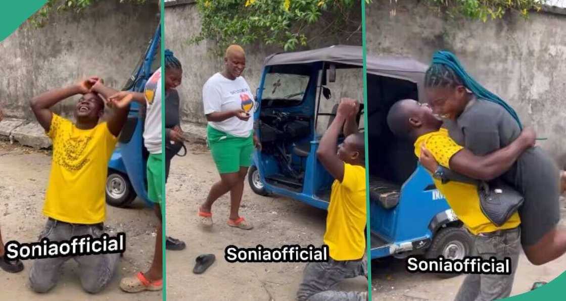 Video as lady surprises her boyfriend with a keke. Video as lady surprises her boyfriend with a keke.