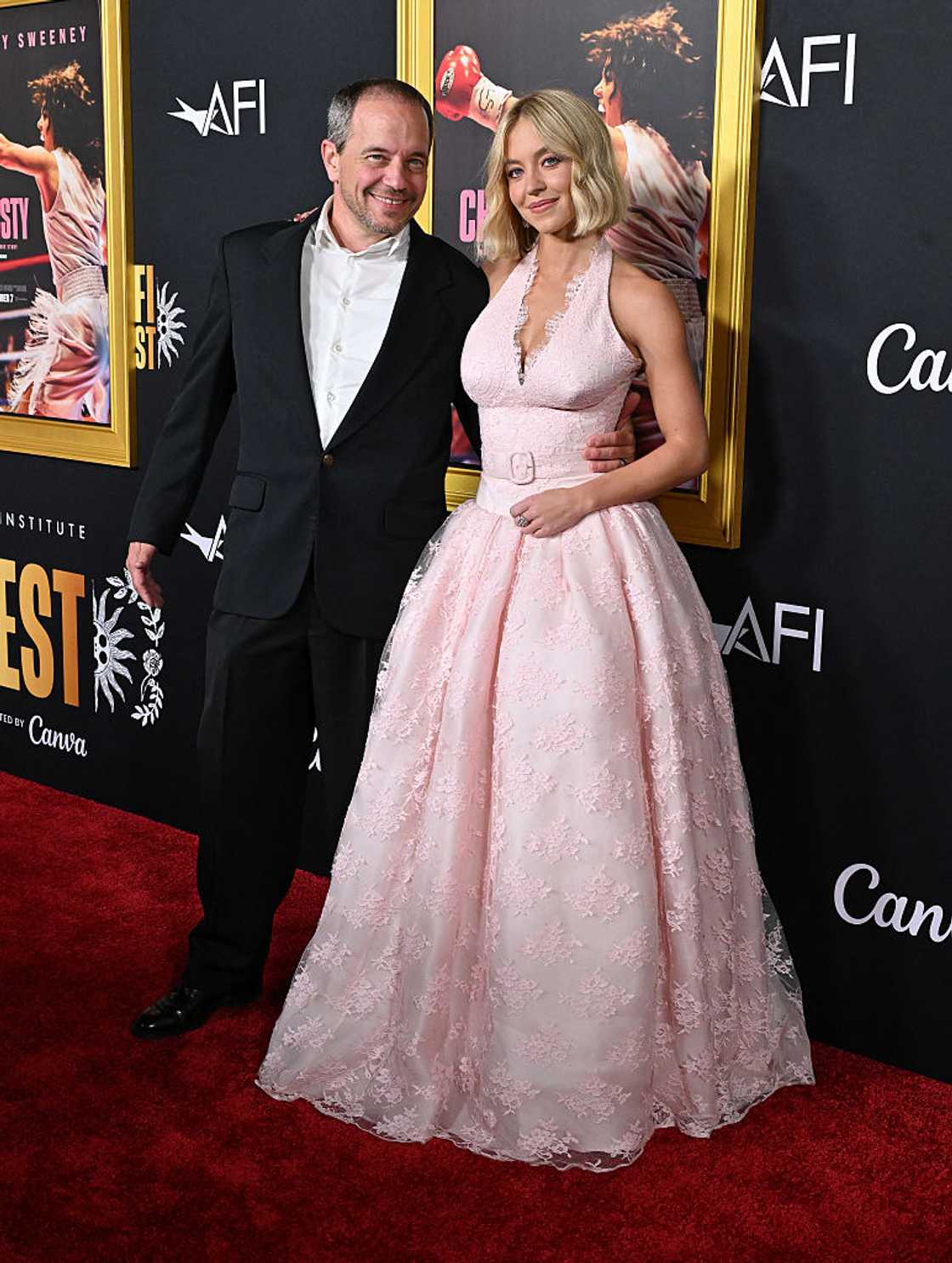 US actress Sydney Sweeney (R) and her father Steven Sweeney