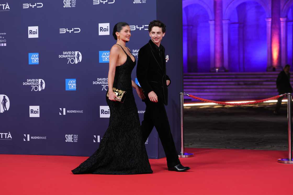 Timothee Chalamet and Kylie Jenner attend the red carpet during the 70th David Di Donatello at Cinecitta Studios in Rome