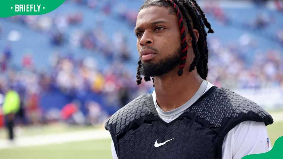 Damar Hamlin attending a game match at the Highmark Stadium Damar Hamlin attending a game match at the Highmark Stadium
