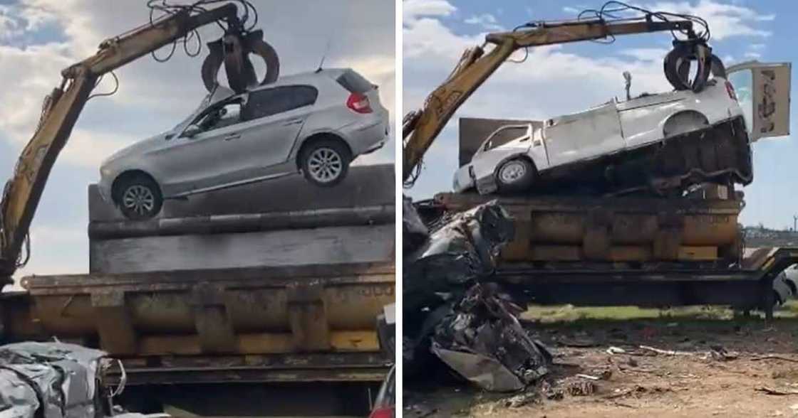 Mzansi Reacts to Video of Illegally Imported BMW 1 Series and Taxi Being Crushed, Tweeps Offer to Buy Them Mzansi Reacts to Video of Illegally Imported BMW 1 Series and Taxi Being Crushed, Tweeps Offer to Buy Them