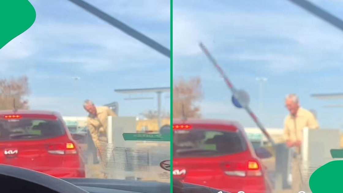 A TikTok video shows a grandpa running off with a new parking ticket.