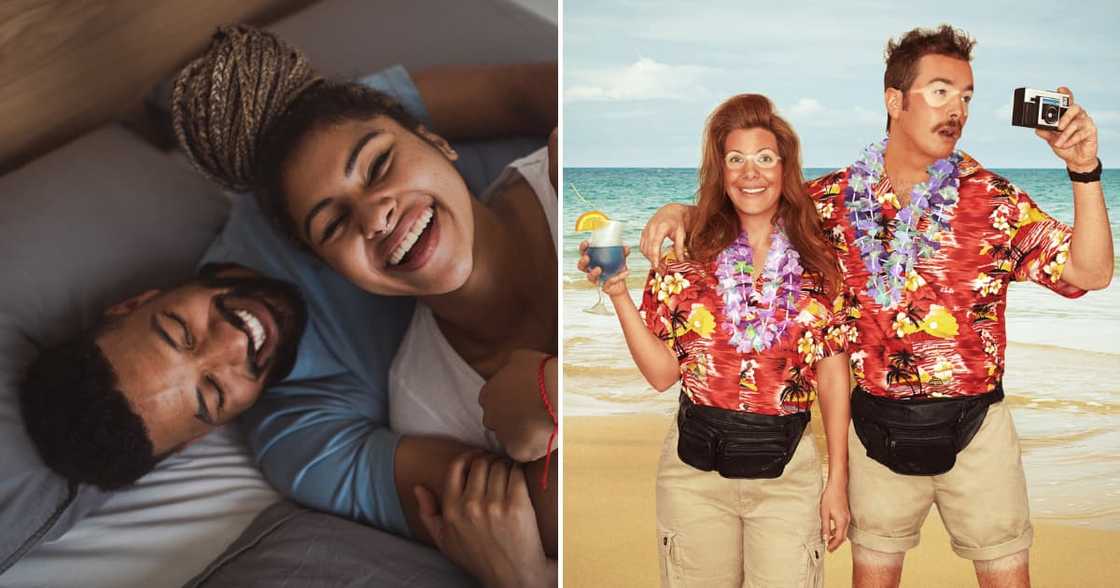 Two couples laughing and having fun Two couples laughing and having fun