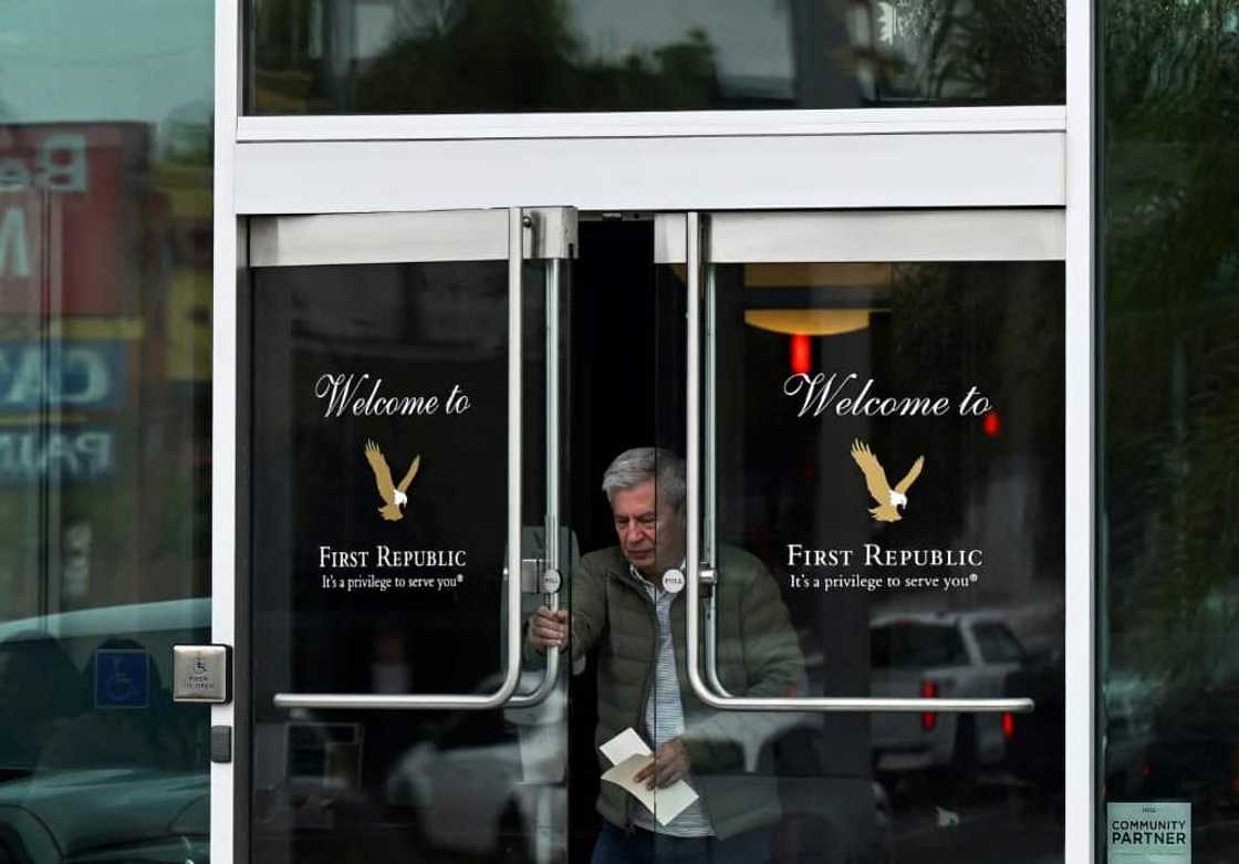 A client leaves a branch of First Republic Bank in Manhattan Beach, California, on March 13, 2023 A client leaves a branch of First Republic Bank in Manhattan Beach, California, on March 13, 2023
