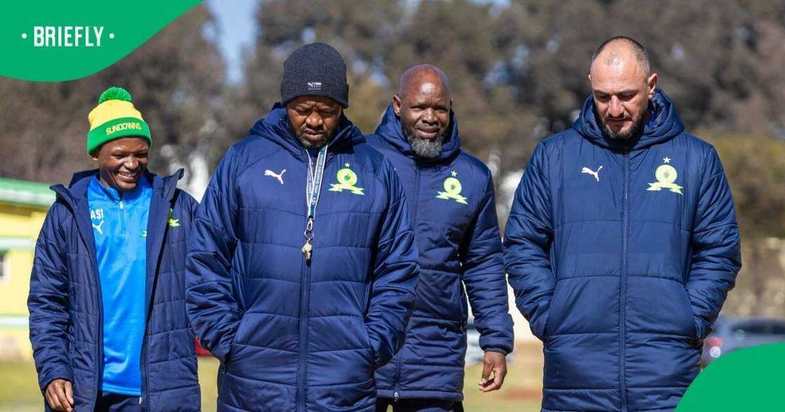 Manqoba Mngithi and the rest of the Mamelodi Sundowns coaching staff Manqoba Mngithi and the rest of the Mamelodi Sundowns coaching staff