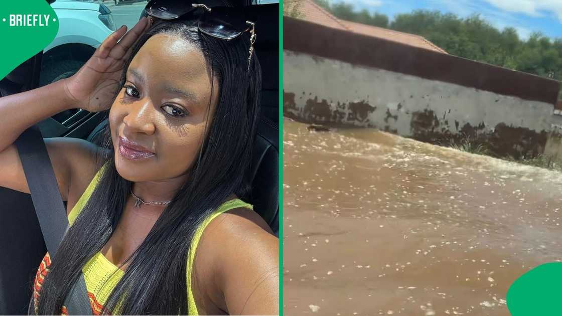 A woman in South Africa showcased the terrifying floods in Kuruman while driving through a street.