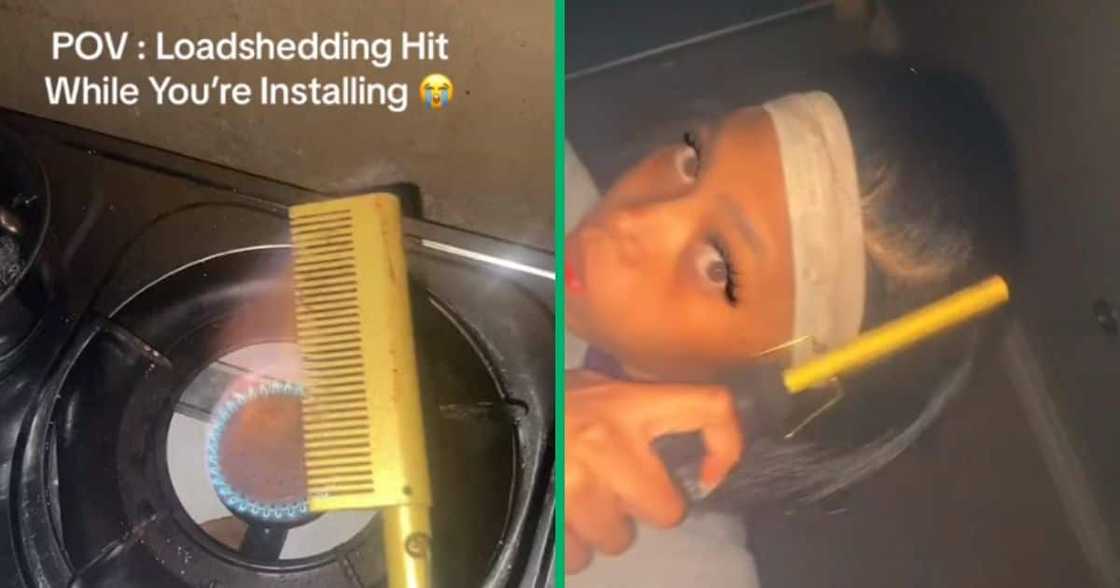 Woman heats hot comb on gas stove Woman heats hot comb on gas stove