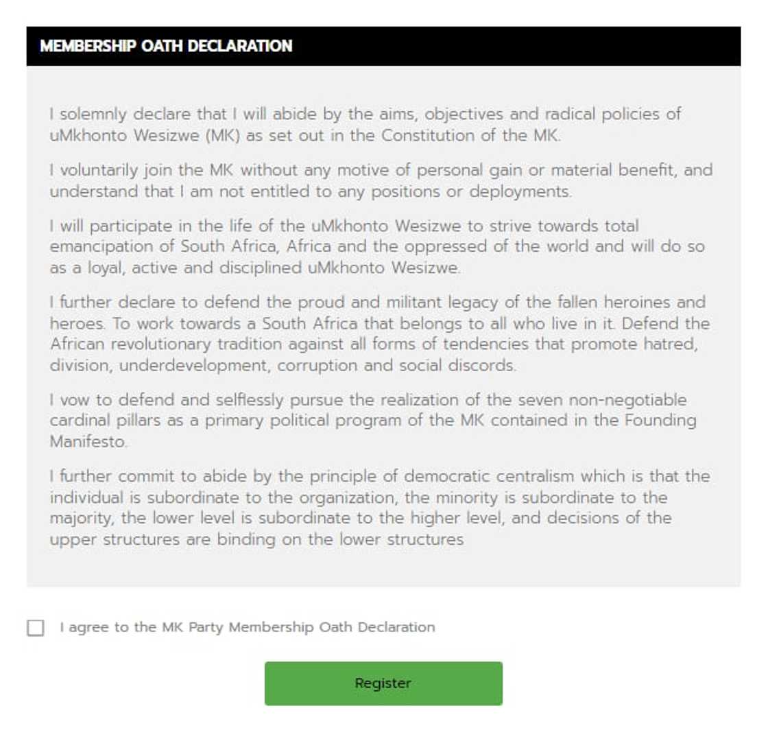 Join MK party membership oath declaration Join MK party membership oath declaration
