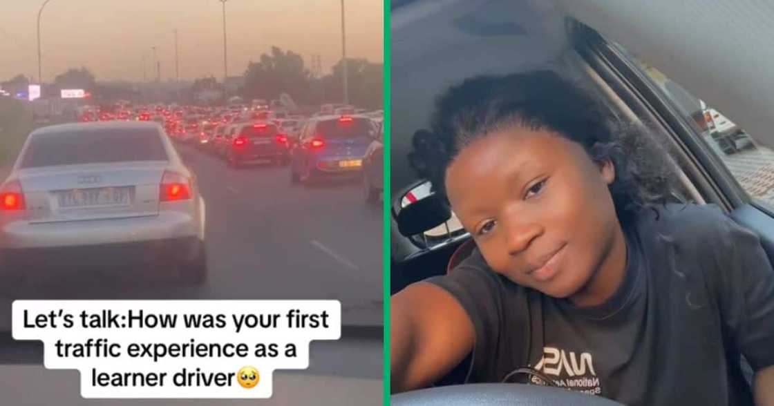 As a learner driver, a lady had a challenging experience dealing with heavy traffic.