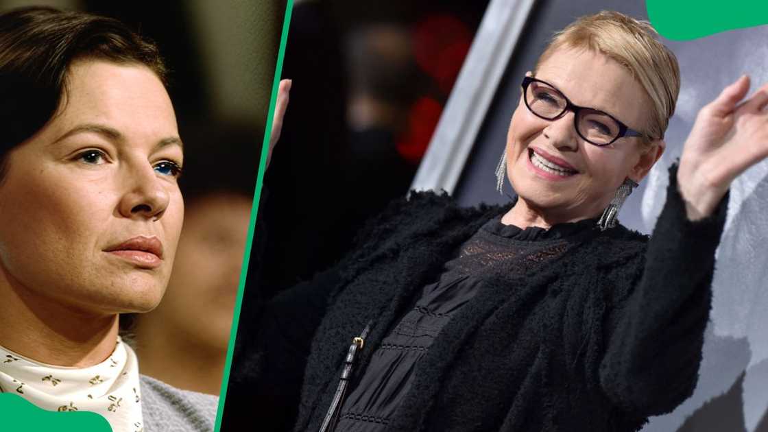 Dianne Wiest as Vi Moore (L). The actress at the Regency Village Theatre in 2018 (R) Dianne Wiest as Vi Moore (L). The actress at the Regency Village Theatre in 2018 (R)