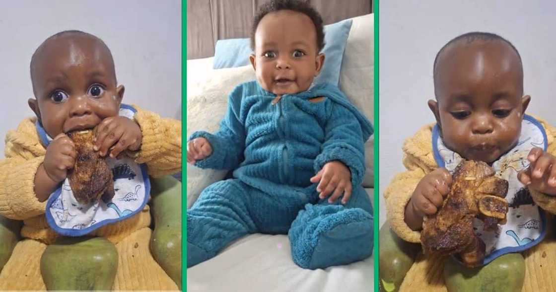 6-month-old baby eating meat 6-month-old baby eating meat