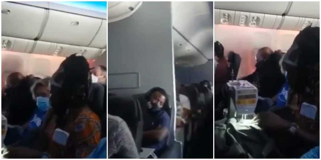Reactions as black woman is seen sewing clothes on an aeroplane in hilarious video Reactions as black woman is seen sewing clothes on an aeroplane in hilarious video