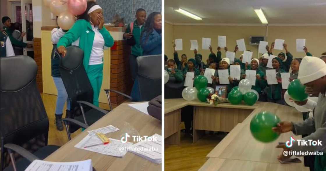 A TikTok video shows a matric teacher walking into a surprise party by her students A TikTok video shows a matric teacher walking into a surprise party by her students