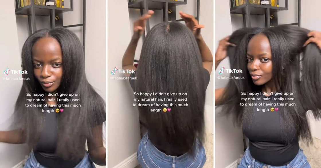 Woman grew natural 4C hair past her shoulder Woman grew natural 4C hair past her shoulder