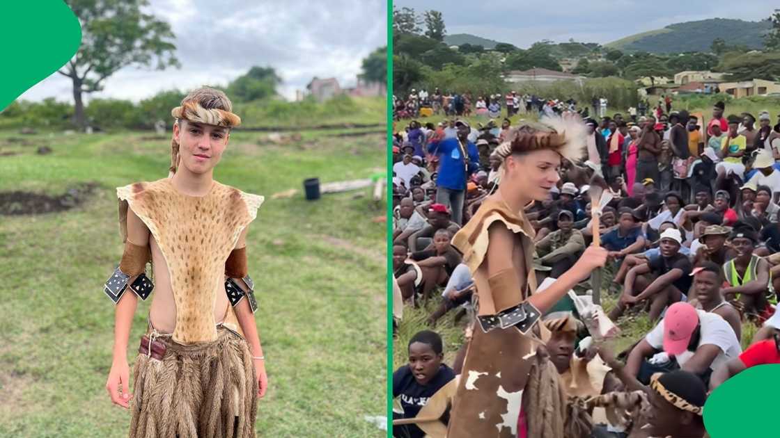 He led a Zulu chant, and then showed off his traditional moves while the crowd watched He led a Zulu chant, and then showed off his traditional moves while the crowd watched