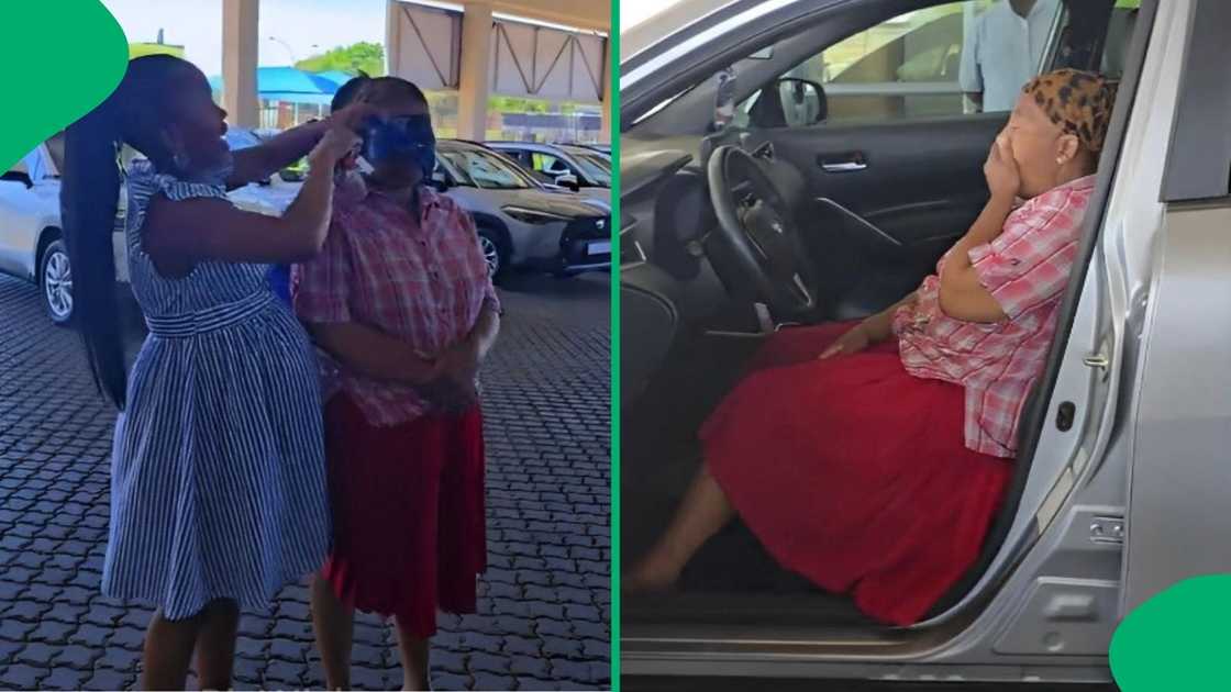 A grateful woman surprised her mother with a new car. A grateful woman surprised her mother with a new car.