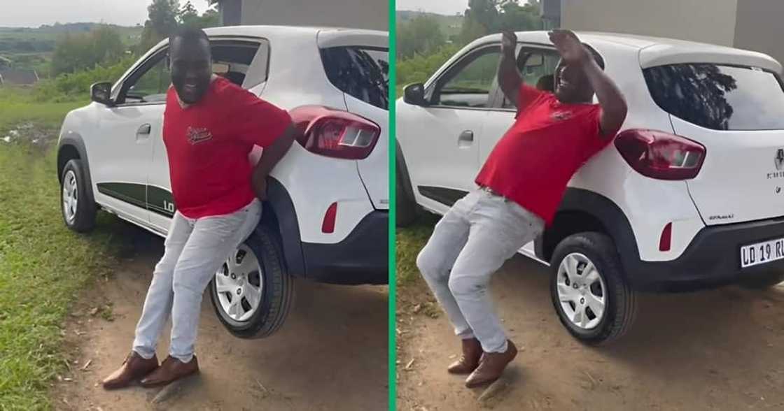 A showed off his strength by lifting a car with his hands