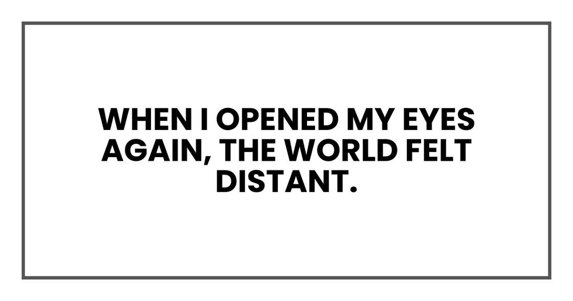 When I opened my eyes again, the world felt distant.