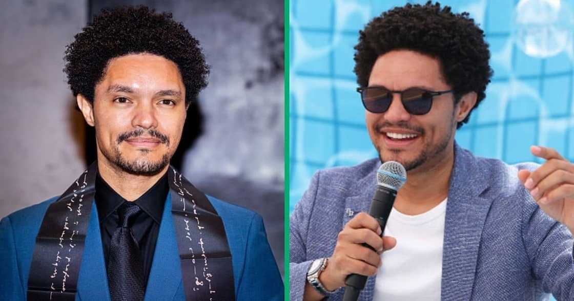 Trevor Noah posed for the camera with a mic Trevor Noah posed for the camera with a mic