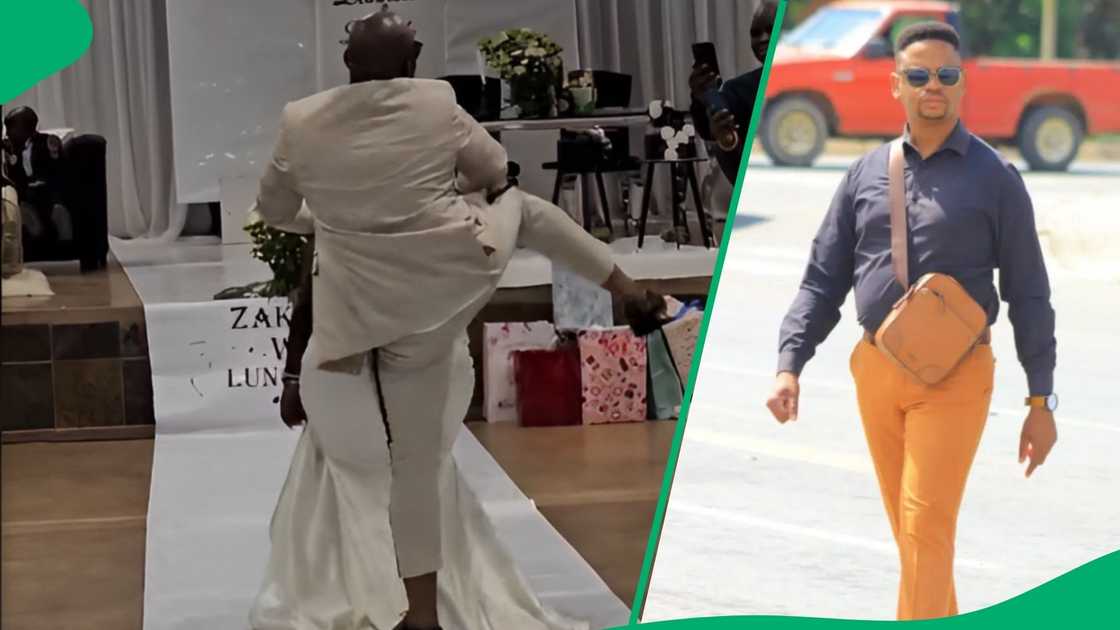 Social media users were unimpressed by a man who stepped on his wife's dress on their wedding day