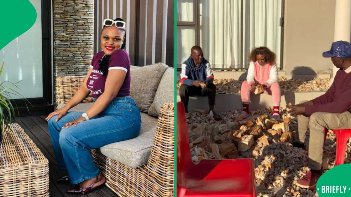 The bread was all over the massive yard, with the daughter and her dad sitting with more