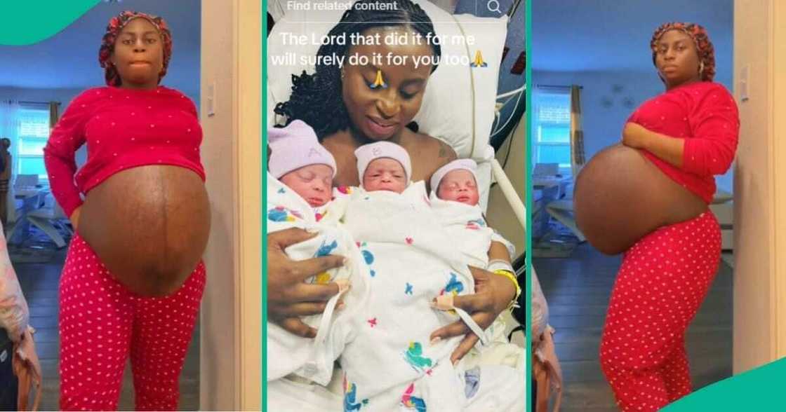 Woman and her triplets/Woman showing off baby bump. Woman and her triplets/Woman showing off baby bump.