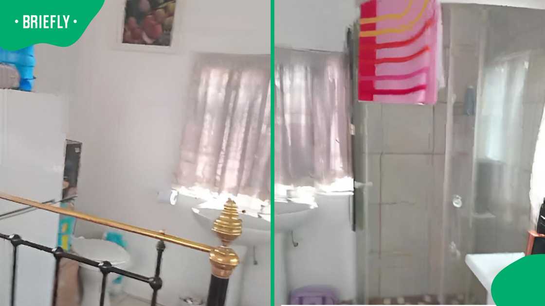 Woman flexes interior of her shack Woman flexes interior of her shack