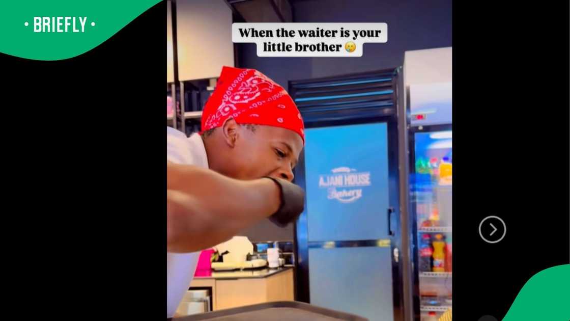 A woman shared a clip of her sibling at work. A woman shared a clip of her sibling at work.