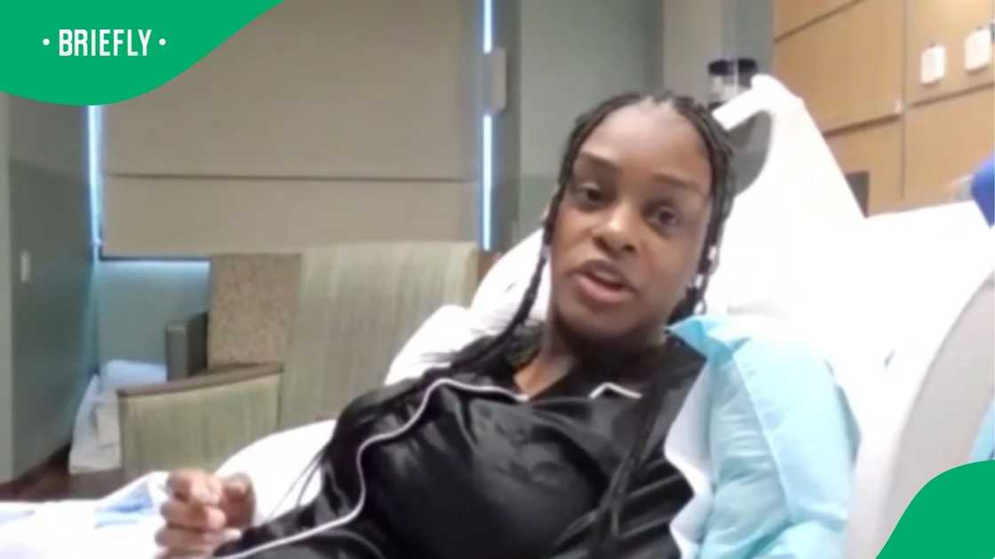 The image captured a patient resting propped up by pillows during an interview from her hospital room The image captured a patient resting propped up by pillows during an interview from her hospital room