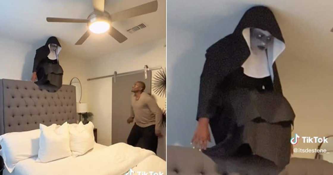 Woman scares husband Woman scares husband