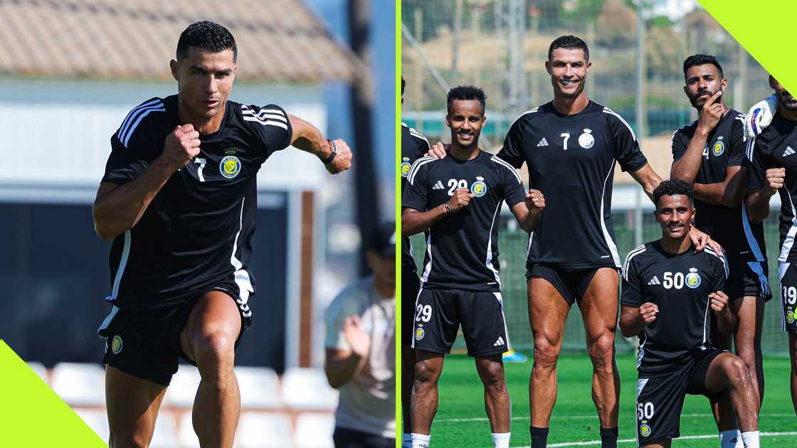 Cristiano Ronaldo looked delighted on his return to team training with his Al-Nassr colleagues. Image: @AlNassrFC_EN.